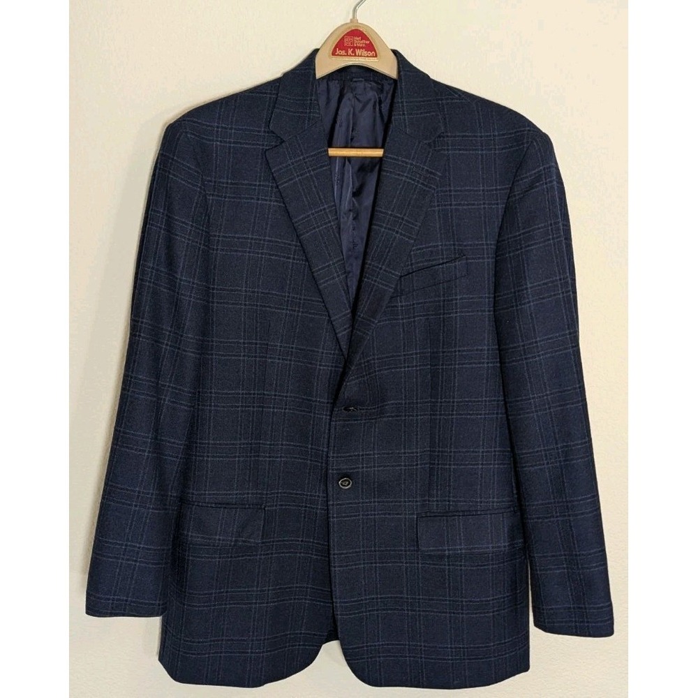 Jos. A. Bank 1905 Tailored Fit Blazer Men 41R Blue Plaid Wool Blend brrr Comfort